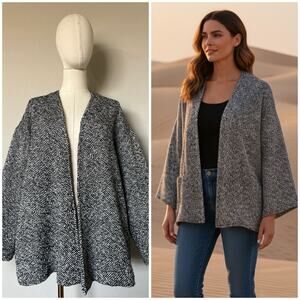 Eileen Fisher Handwoven Peruvian Organic Cotton BLACK WHITE Jacket Sz Large